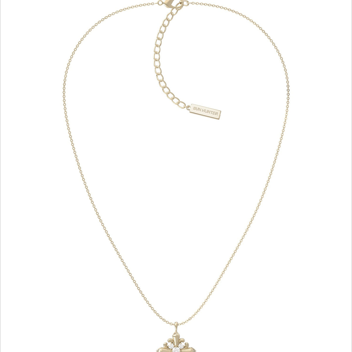  Ornate Fleur-de-lis Pendant Necklace with Cubic Zirconia - friendship necklace gift from Bestie Keepsake