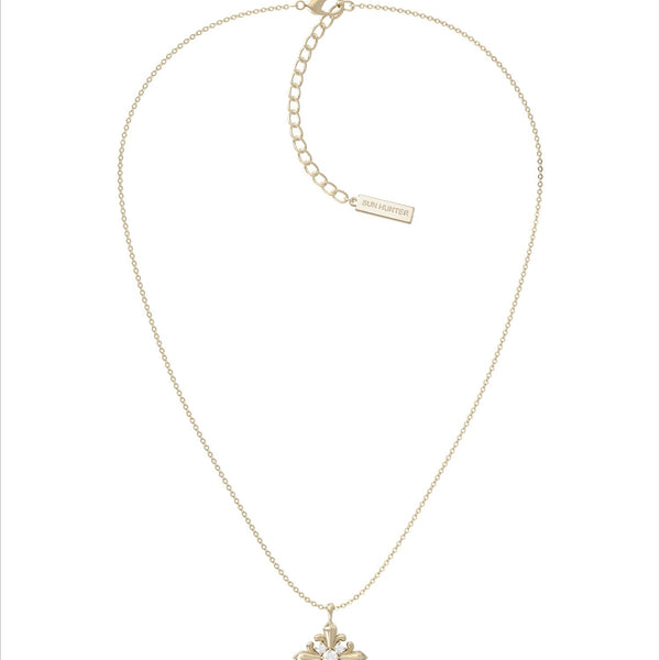  Ornate Fleur-de-lis Pendant Necklace with Cubic Zirconia - friendship necklace gift from Bestie Keepsake