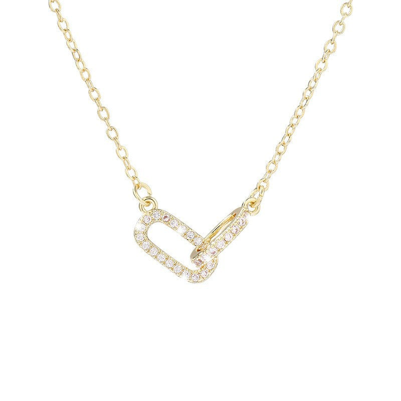  Pave Interlocking Paperclip Link Necklace - friendship necklace gift from Bestie Keepsake