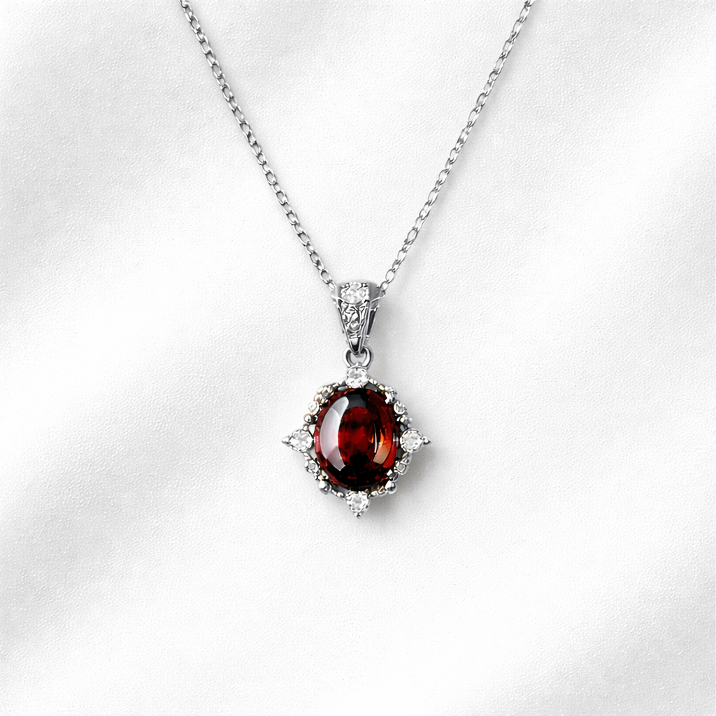  Ornate Crimson Zirconia Pendant S925 Necklace - friendship necklace gift from Bestie Keepsake