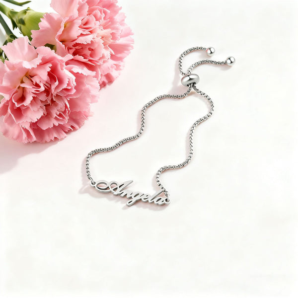  Script Name Adjustable Bolo Bracelet in Stainless Steel - friendship necklace gift from Bestie Keepsake