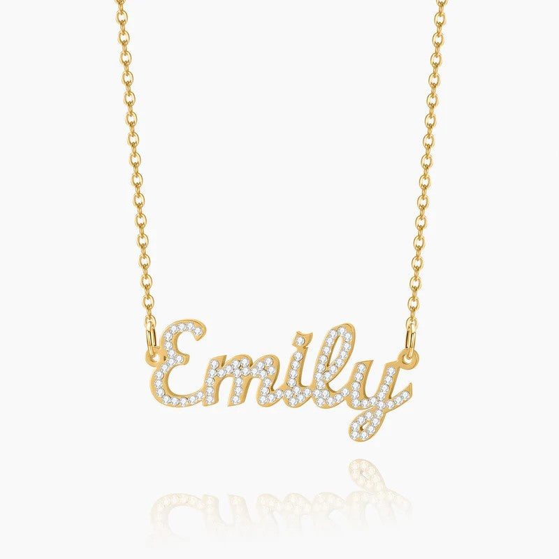  Crystalline Script Nameplate Necklace Stainless Steel - friendship necklace gift from Bestie Keepsake