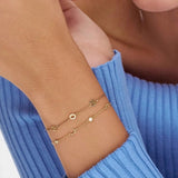  Dainty Initial & Heart Stone Bracelet in 18K Gold Plated S925 Silver - friendship necklace gift from Bestie Keepsake