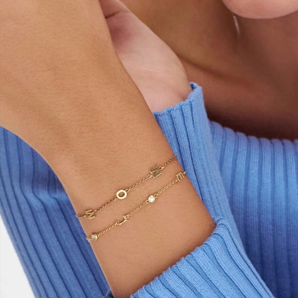  Dainty Initial & Heart Stone Bracelet in 18K Gold Plated S925 Silver - friendship necklace gift from Bestie Keepsake