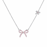  Dainty Pave Bow Ribbon Necklace in Sterling Silver - friendship necklace gift from Bestie Keepsake