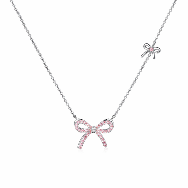  Dainty Pave Bow Ribbon Necklace in Sterling Silver - friendship necklace gift from Bestie Keepsake