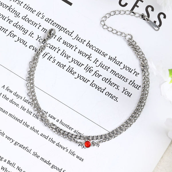  Layered Birthstone Chain Bracelet in Stainless Steel - friendship necklace gift from Bestie Keepsake