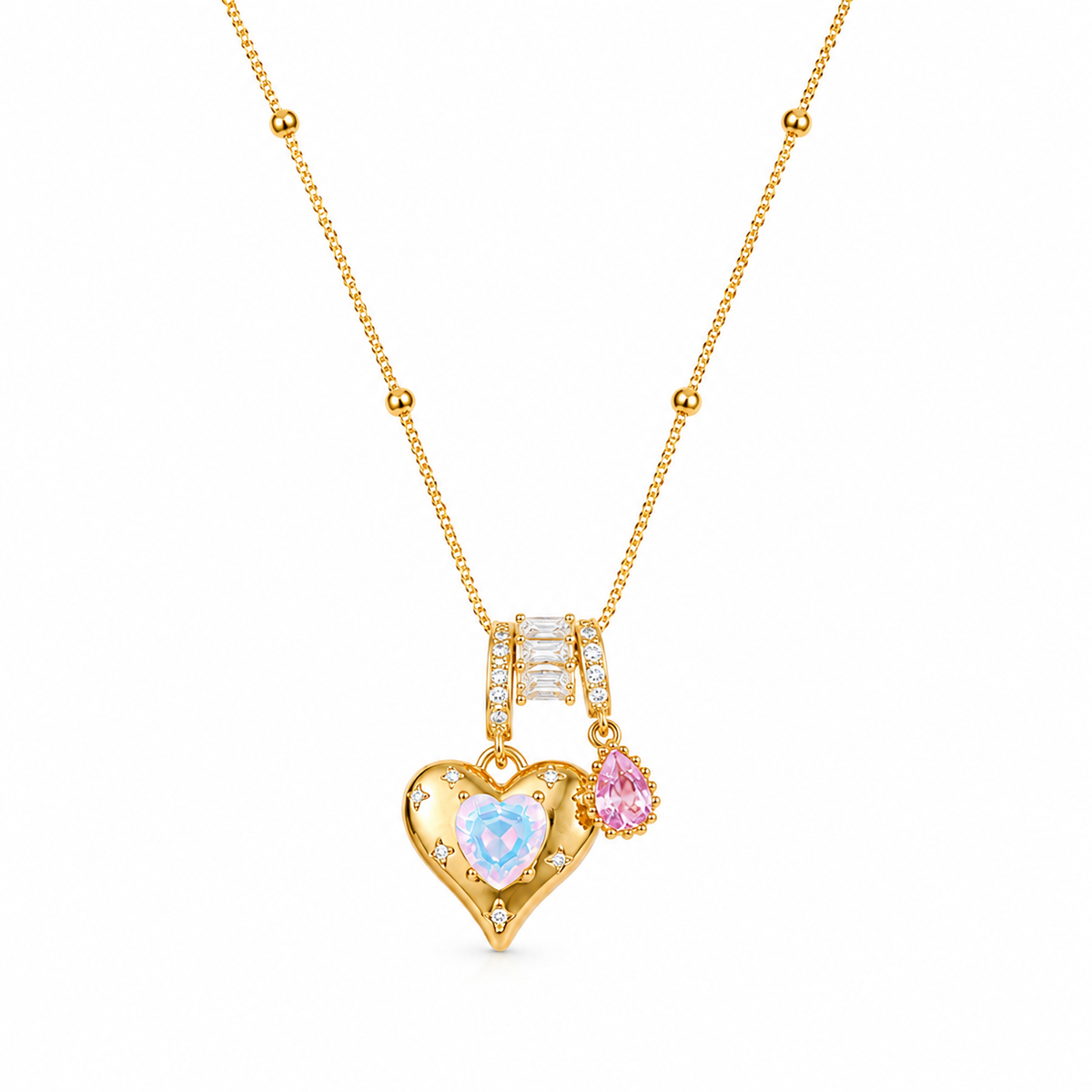  Heart & Baguette Crystal Teardrop Necklace - friendship necklace gift from Bestie Keepsake