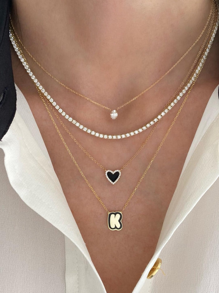  Bubble Initial Enamel Necklace in 925 Sterling Silver - friendship necklace gift from Bestie Keepsake