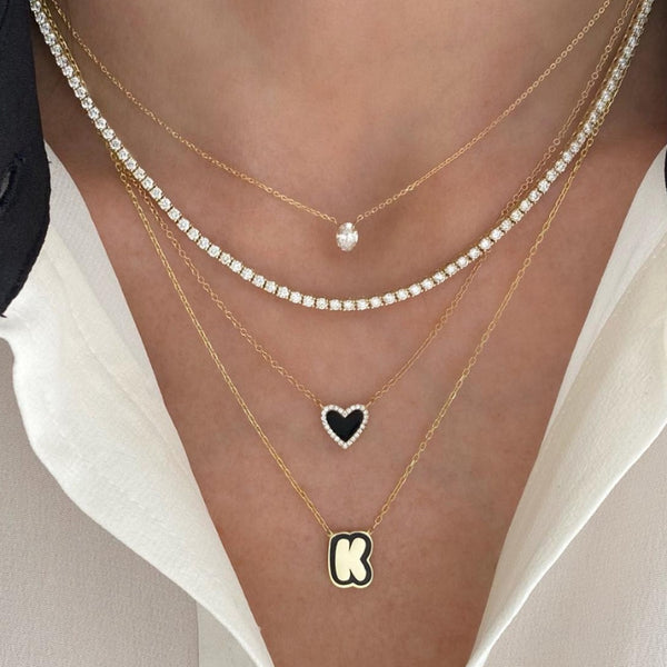  Bubble Initial Enamel Necklace in 925 Sterling Silver - friendship necklace gift from Bestie Keepsake
