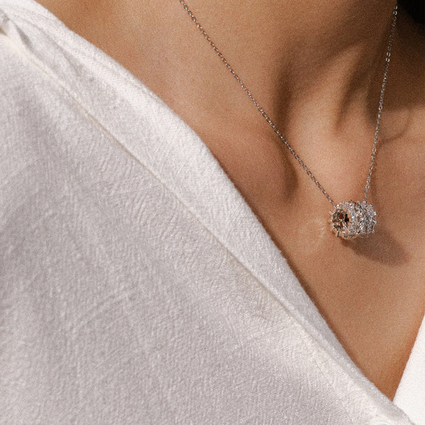  Ornate Cylinder Zirconia Pendant Necklace - friendship necklace gift from Bestie Keepsake