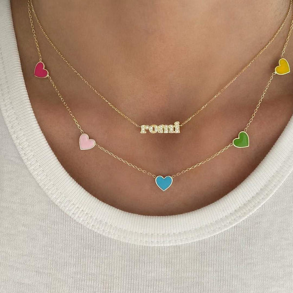  Enamel Heart Charm Necklace S925 Silver - friendship necklace gift from Bestie Keepsake