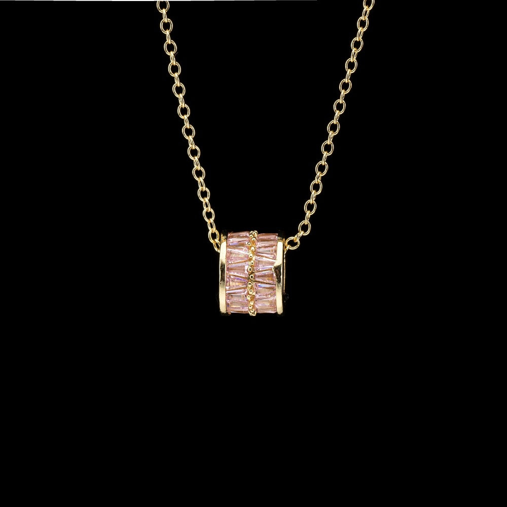  Ornate Pave Zircon Cylinder Pendant Necklace - friendship necklace gift from Bestie Keepsake