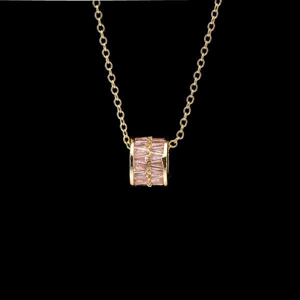 Ornate Pave Zircon Cylinder Pendant Necklace - friendship necklace gift from Bestie Keepsake