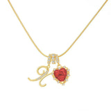  Ornate Script Initial & Red Heart Necklace in 18K Gold Plated - friendship necklace gift from Bestie Keepsake