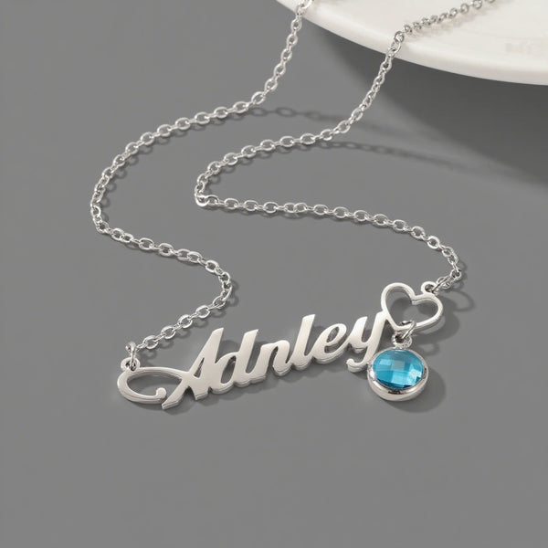  Script Name Birthstone Heart Necklace in Stainless Steel - friendship necklace gift from Bestie Keepsake