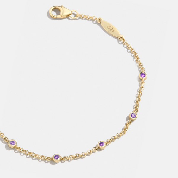  Dainty Birthstone Bezel Bracelet in 18K Gold Plated Sterling Silver - friendship necklace gift from Bestie Keepsake