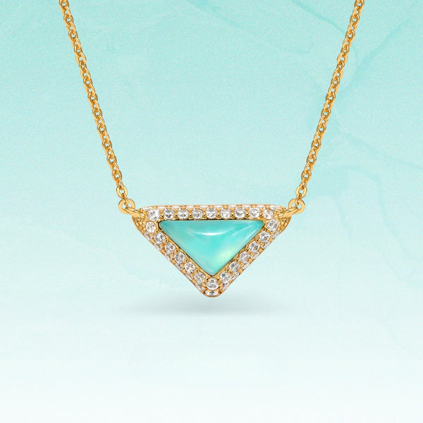 Delta Geometric Triangle Necklace with Stone Inlay - friendship necklace gift from Bestie Keepsake