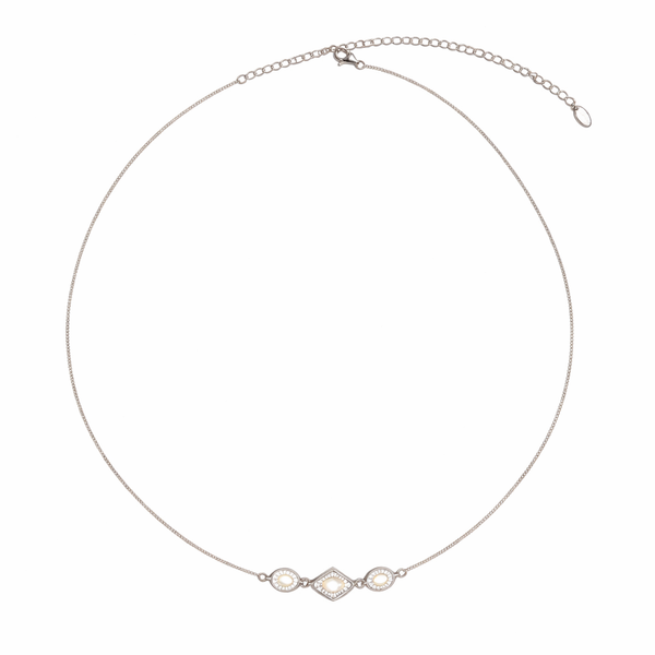  Vintage-Inspired Rhombus Stone Pendant Necklace Silver Plated - friendship necklace gift from Bestie Keepsake