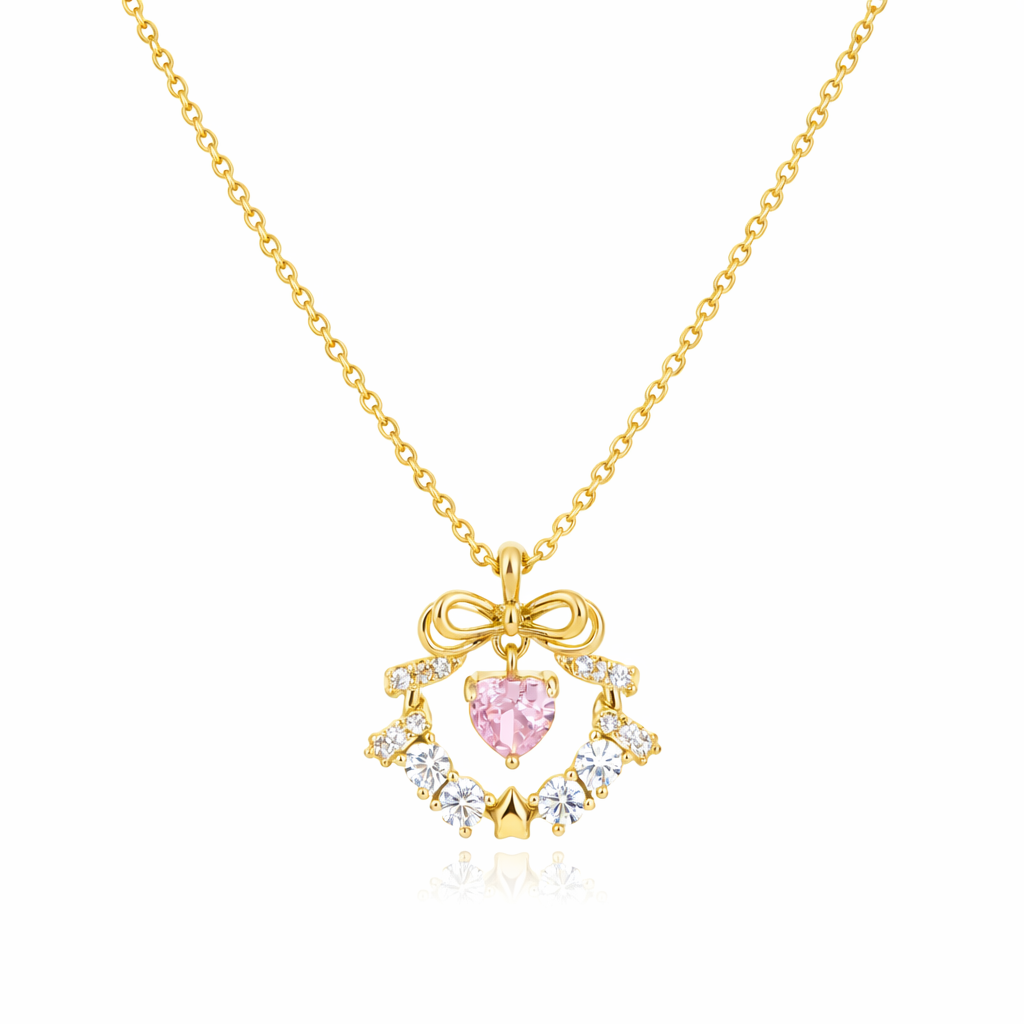  Sparkling Ribbon Heart Wreath Necklace - friendship necklace gift from Bestie Keepsake