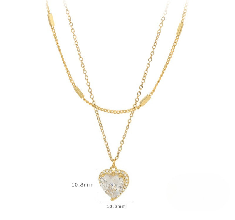  Double Layered Heart Pendant Necklace - friendship necklace gift from Bestie Keepsake