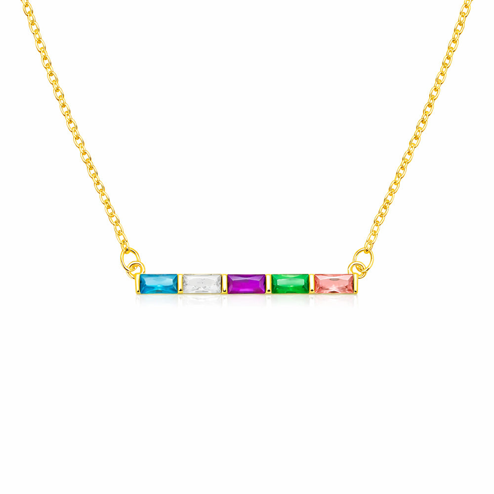  Baguette Birthstone Bar Necklace Stainless Steel - friendship necklace gift from Bestie Keepsake