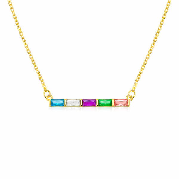  Baguette Birthstone Bar Necklace Stainless Steel - friendship necklace gift from Bestie Keepsake
