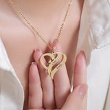  Interlocking Double Heart Engraved Necklace Stainless Steel - friendship necklace gift from Bestie Keepsake