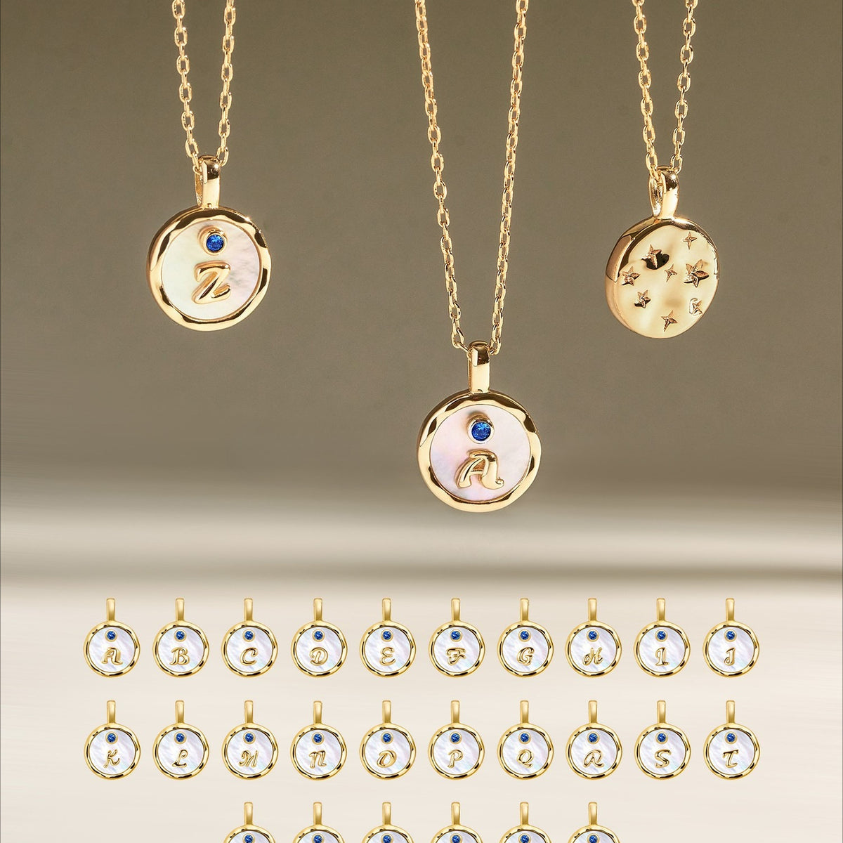  Mother of Pearl Initial Pendant Necklace in K-Gold Finish - friendship necklace gift from Bestie Keepsake