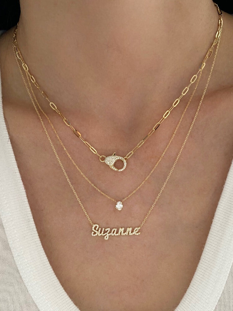  Ornate Lobster Clasp Pendant Bamboo Link Necklace in S925 Silver - friendship necklace gift from Bestie Keepsake