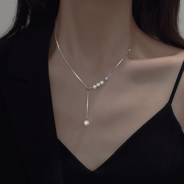  Pearl Drop Y-Necklace in S925 Sterling Silver - friendship necklace gift from Bestie Keepsake