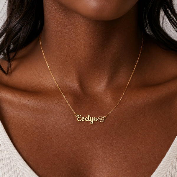  Script Name & Birth Flower Necklace Stainless Steel - friendship necklace gift from Bestie Keepsake