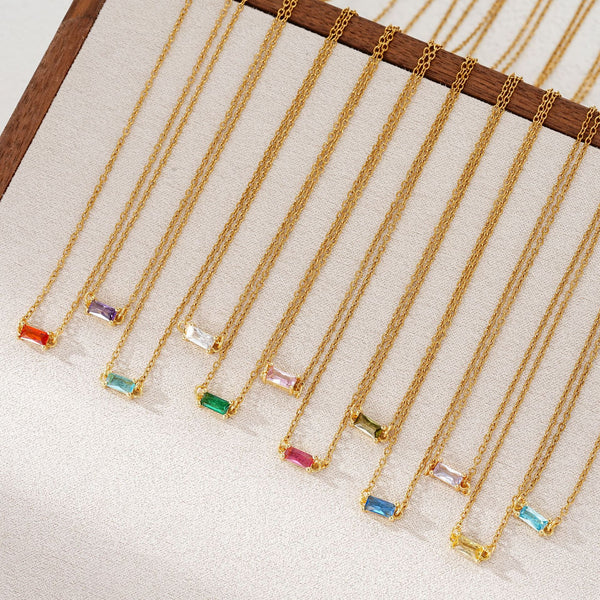  Baguette Cut Birthstone Necklace Stainless Steel - friendship necklace gift from Bestie Keepsake