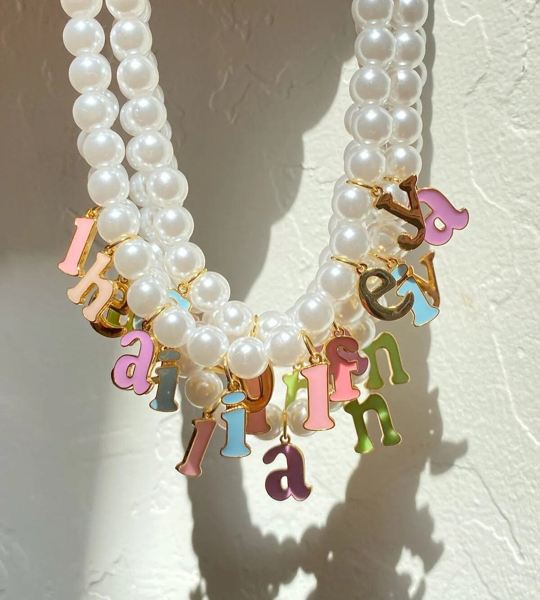  Colorful Letter Charm Pearl Necklace - friendship necklace gift from Bestie Keepsake