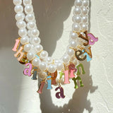  Colorful Letter Charm Pearl Necklace - friendship necklace gift from Bestie Keepsake