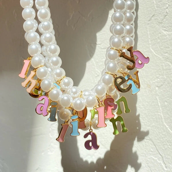  Colorful Letter Charm Pearl Necklace - friendship necklace gift from Bestie Keepsake