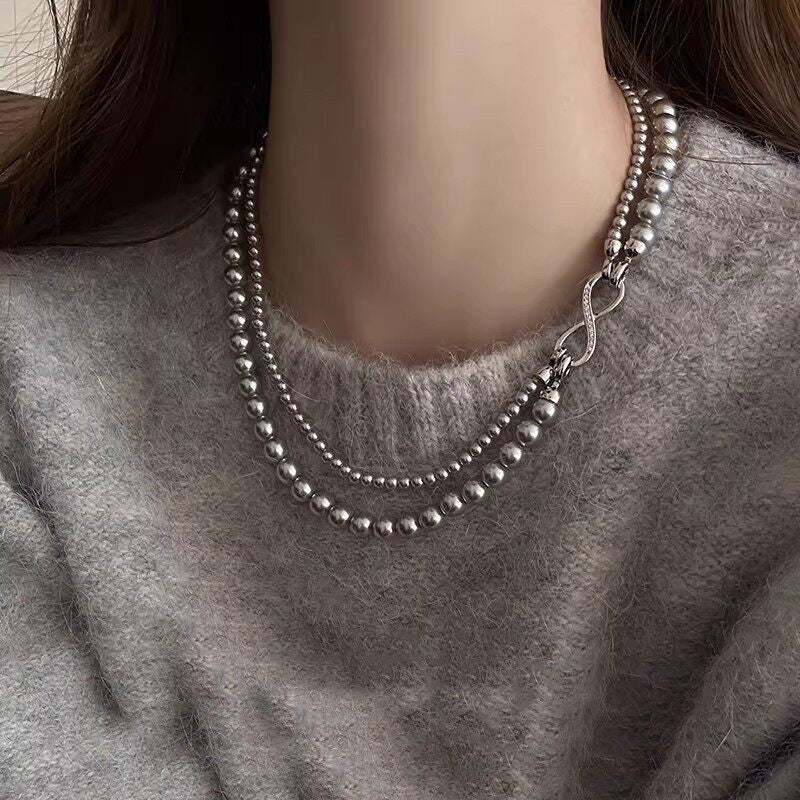  Infinity Clasp Mixed Pearl and Bead Necklace - friendship necklace gift from Bestie Keepsake