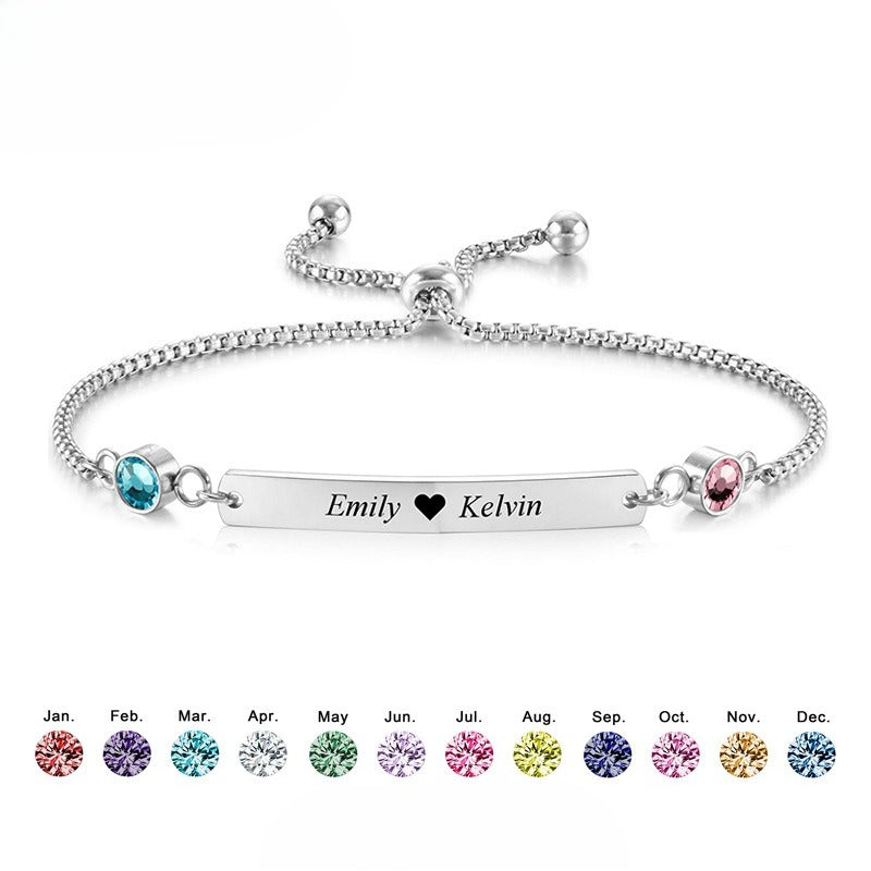  Birthstone Bar Adjustable Bracelet Stainless Steel - friendship necklace gift from Bestie Keepsake