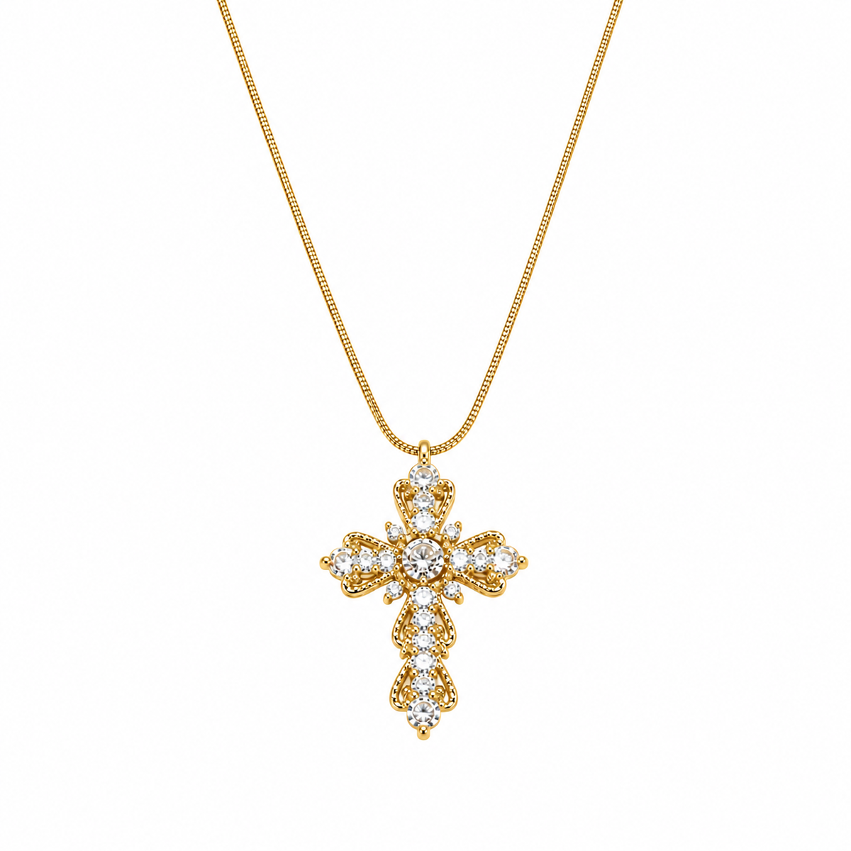  Ornate Zirconia Cross Pendant Necklace - friendship necklace gift from Bestie Keepsake
