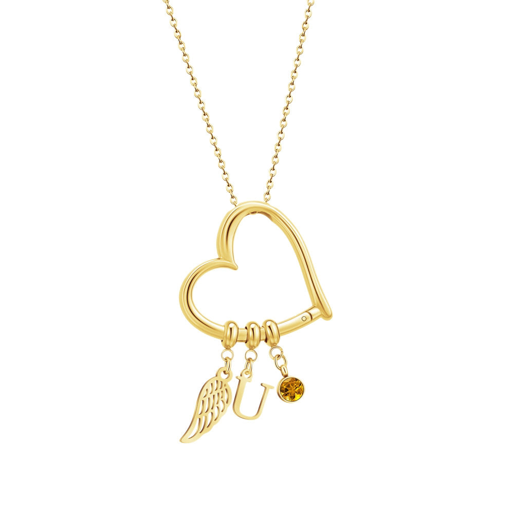  Open Heart Initial and Birthstone Necklace Stainless Steel - friendship necklace gift from Bestie Keepsake