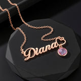  Script Name Birthstone Heart Necklace in Stainless Steel - friendship necklace gift from Bestie Keepsake