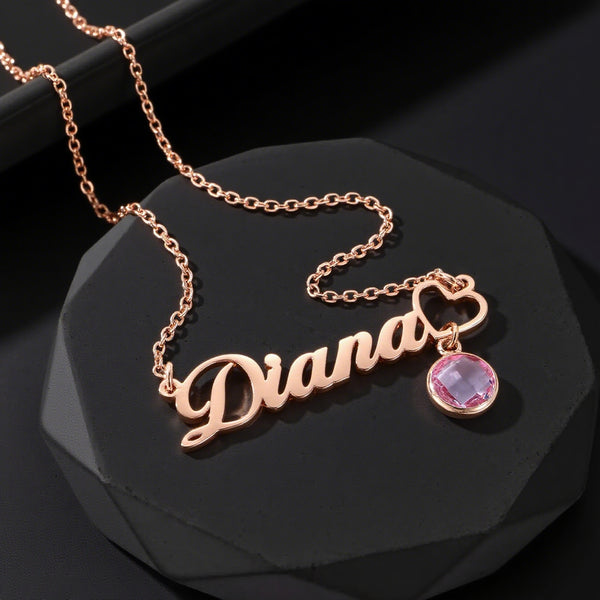  Script Name Birthstone Heart Necklace in Stainless Steel - friendship necklace gift from Bestie Keepsake