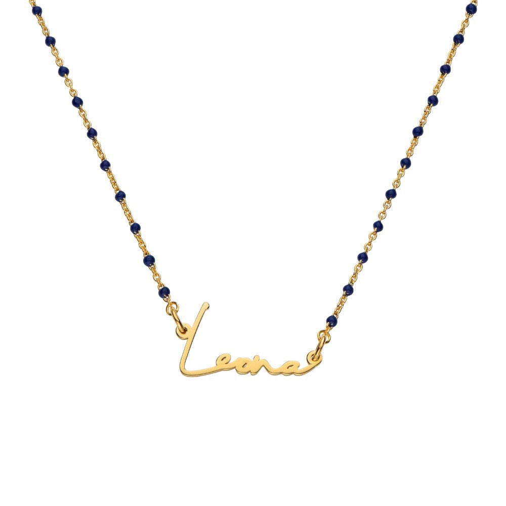  Script Name Beaded Rosary Necklace in Stainless Steel - friendship necklace gift from Bestie Keepsake