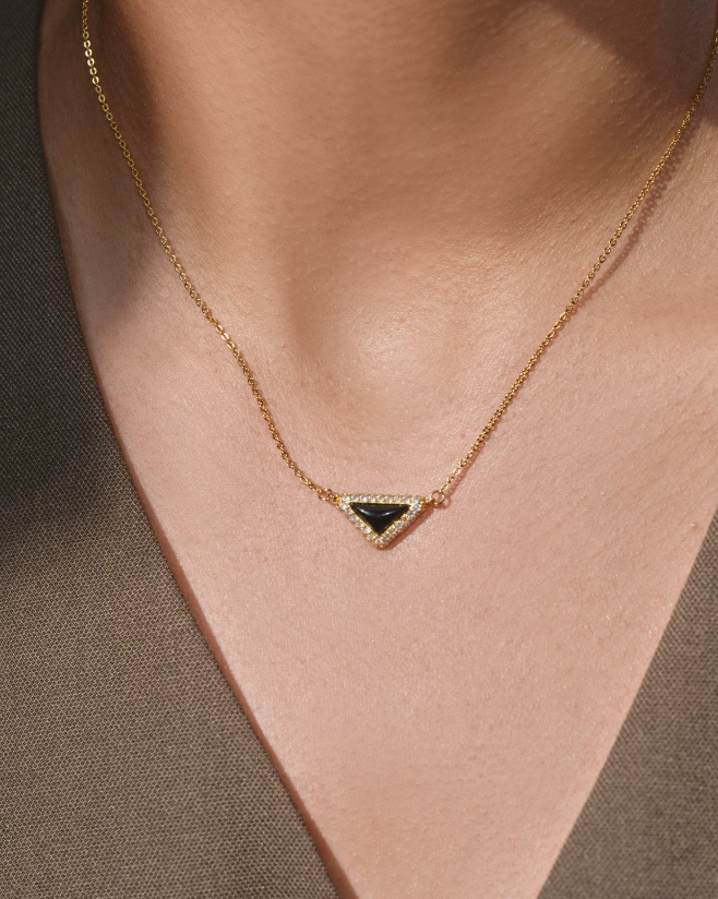  Delta Geometric Triangle Necklace with Stone Inlay - friendship necklace gift from Bestie Keepsake