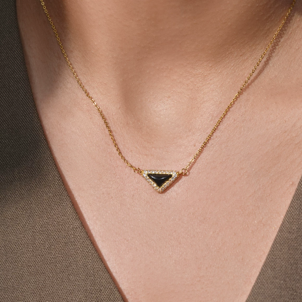  Delta Geometric Triangle Necklace with Stone Inlay - friendship necklace gift from Bestie Keepsake