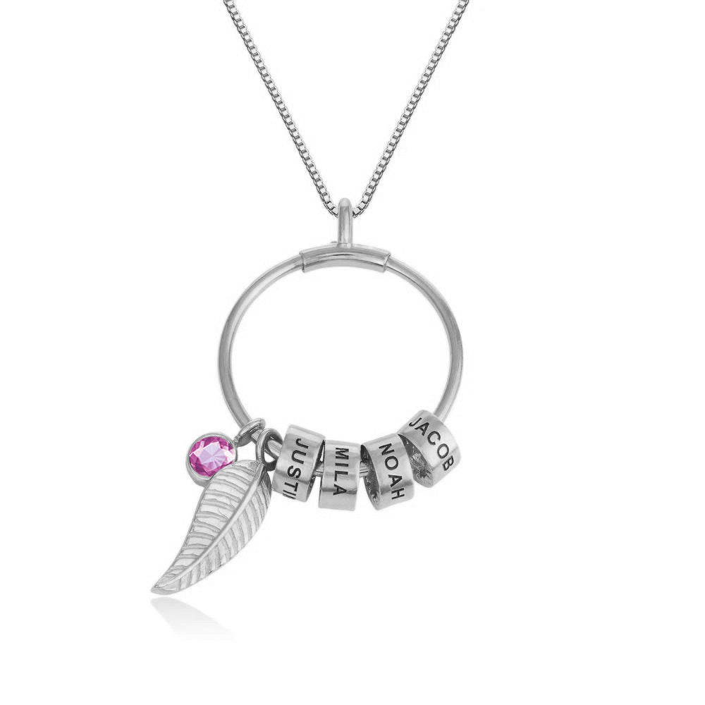  Leaf & Birthstone Circle Pendant Stainless Steel Necklace - friendship necklace gift from Bestie Keepsake