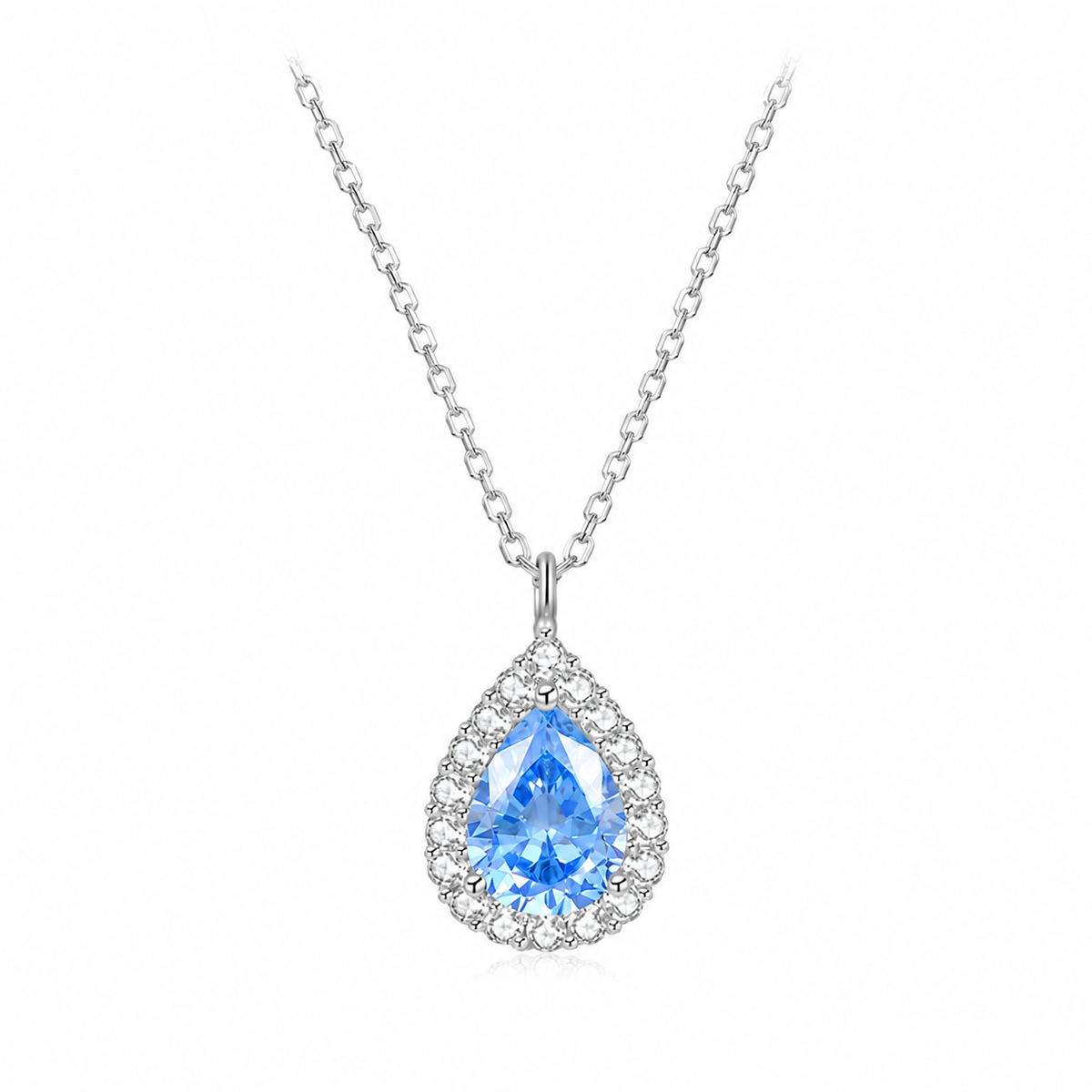  Teardrop Halo Pendant Necklace in Sterling Silver - friendship necklace gift from Bestie Keepsake