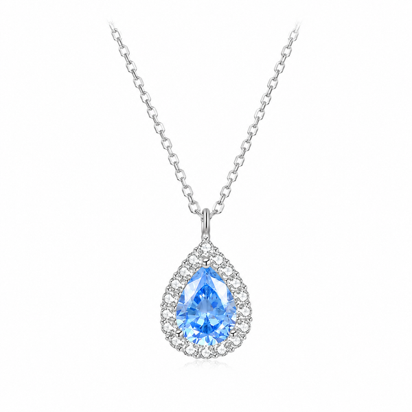  Teardrop Halo Pendant Necklace in Sterling Silver - friendship necklace gift from Bestie Keepsake