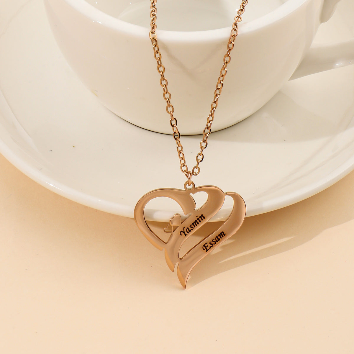  Interlocking Double Heart Engraved Necklace Stainless Steel - friendship necklace gift from Bestie Keepsake