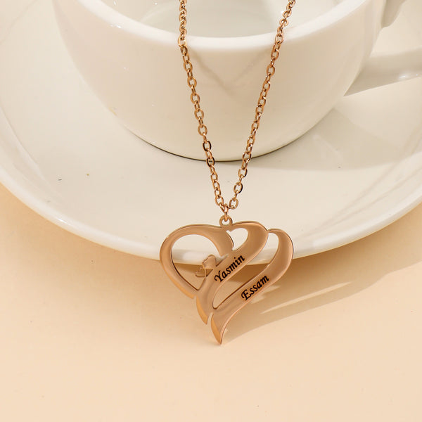  Interlocking Double Heart Engraved Necklace Stainless Steel - friendship necklace gift from Bestie Keepsake